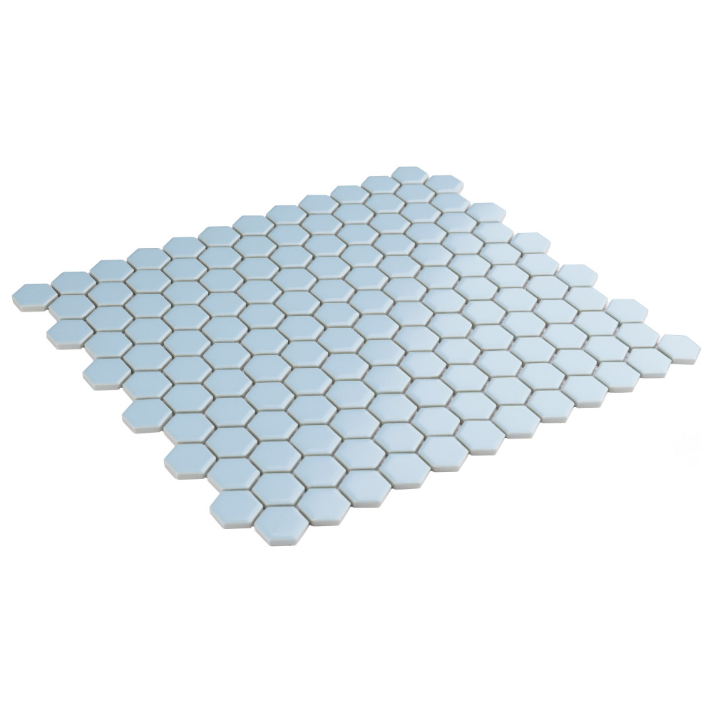 Sample – Metro 1″ Hex Matte Light Blue Porcelain Mosaic Tile
