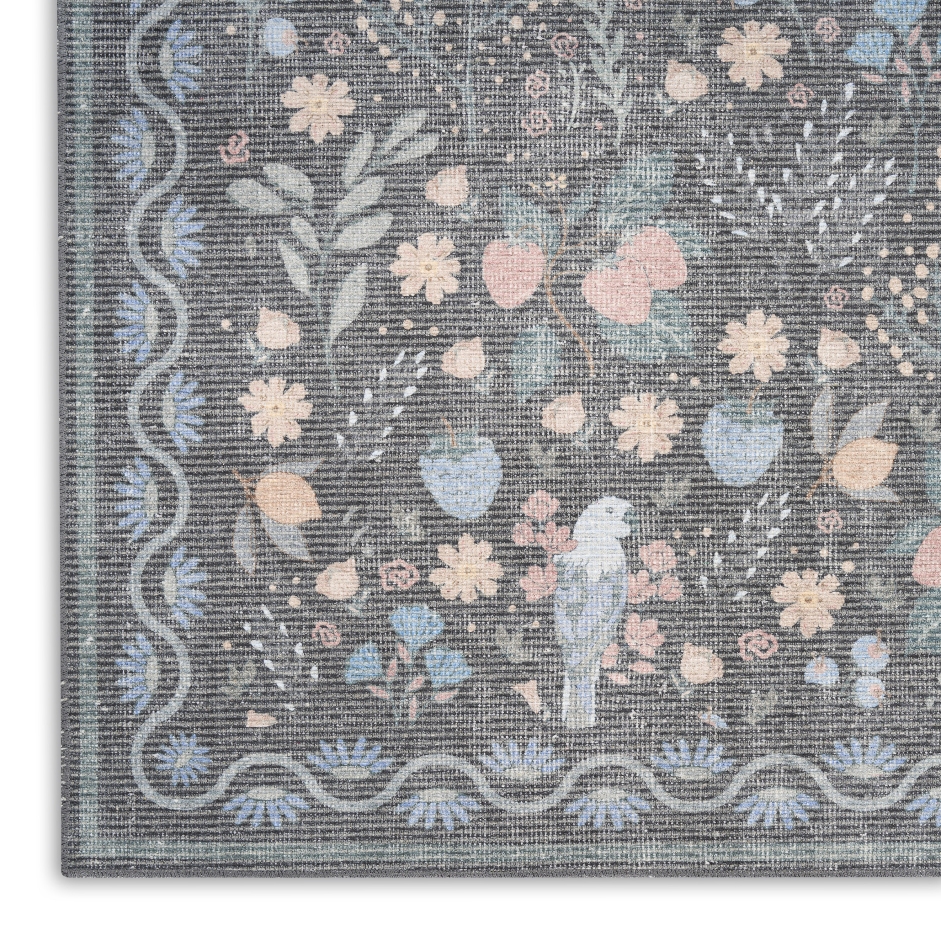 Nourison Botanical Washables 5' x 7' Charcoal Multicolor Modern Indoor Rug