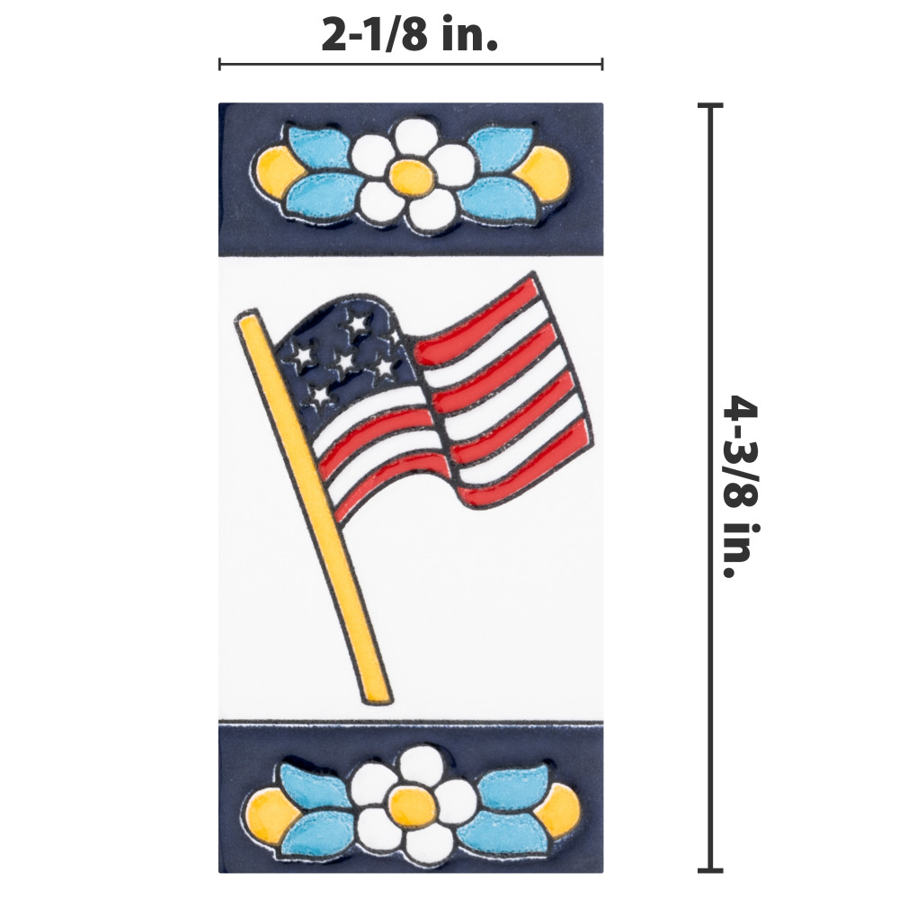 Sevillano Flora Address Accents US Flag 2-1/8 in. x 4-3/8 in. Ceramic Wall Trim
