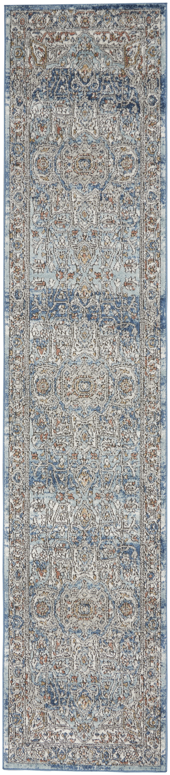 Nourison Quarry 2'2" x 10' Ivory Blue Vintage Indoor Rug