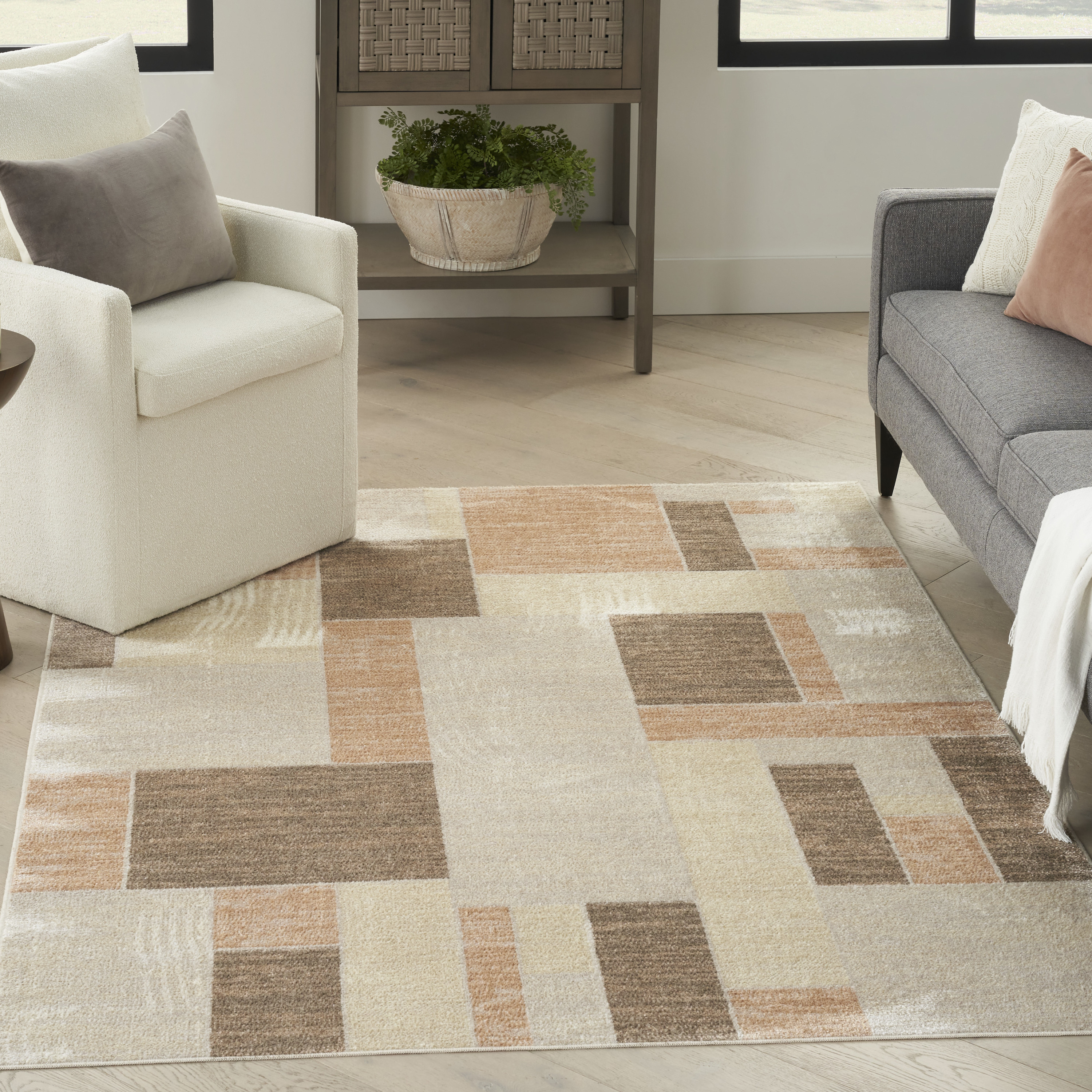 Nourison Astra Machine Washable 5'3" x 7' Beige Multicolor Modern Indoor Rug