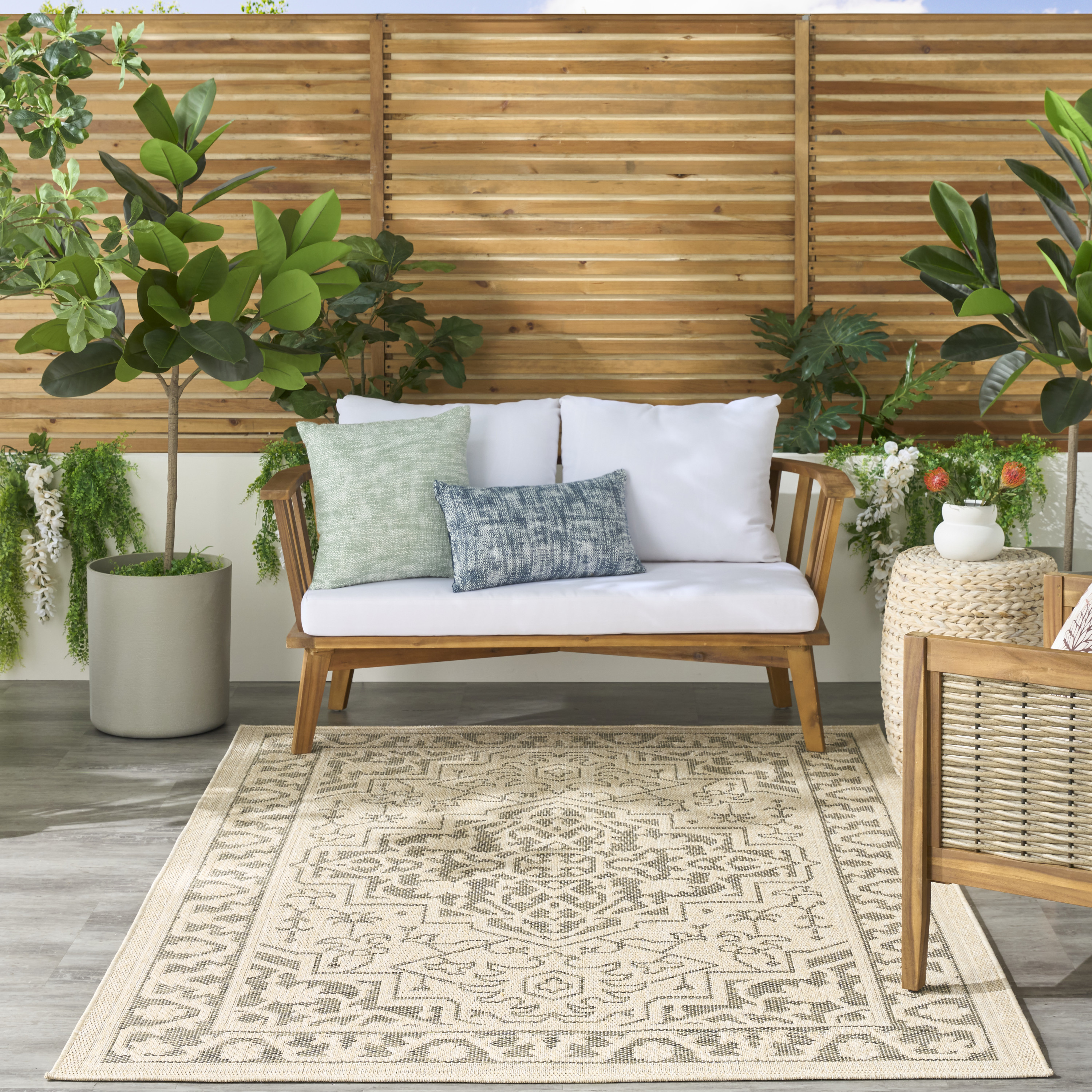 Nourison Tulum 4' x 6' Taupe Olive Outdoor Rug