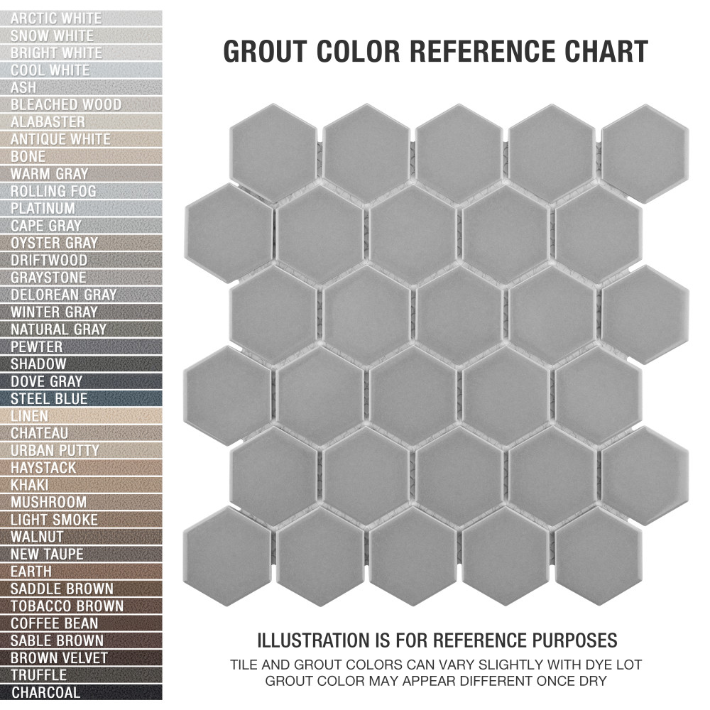 Metro 2″ Hex Glossy Light Grey 11-1/8 in. x 12-5/8 in. Porcelain Mosaic Tile