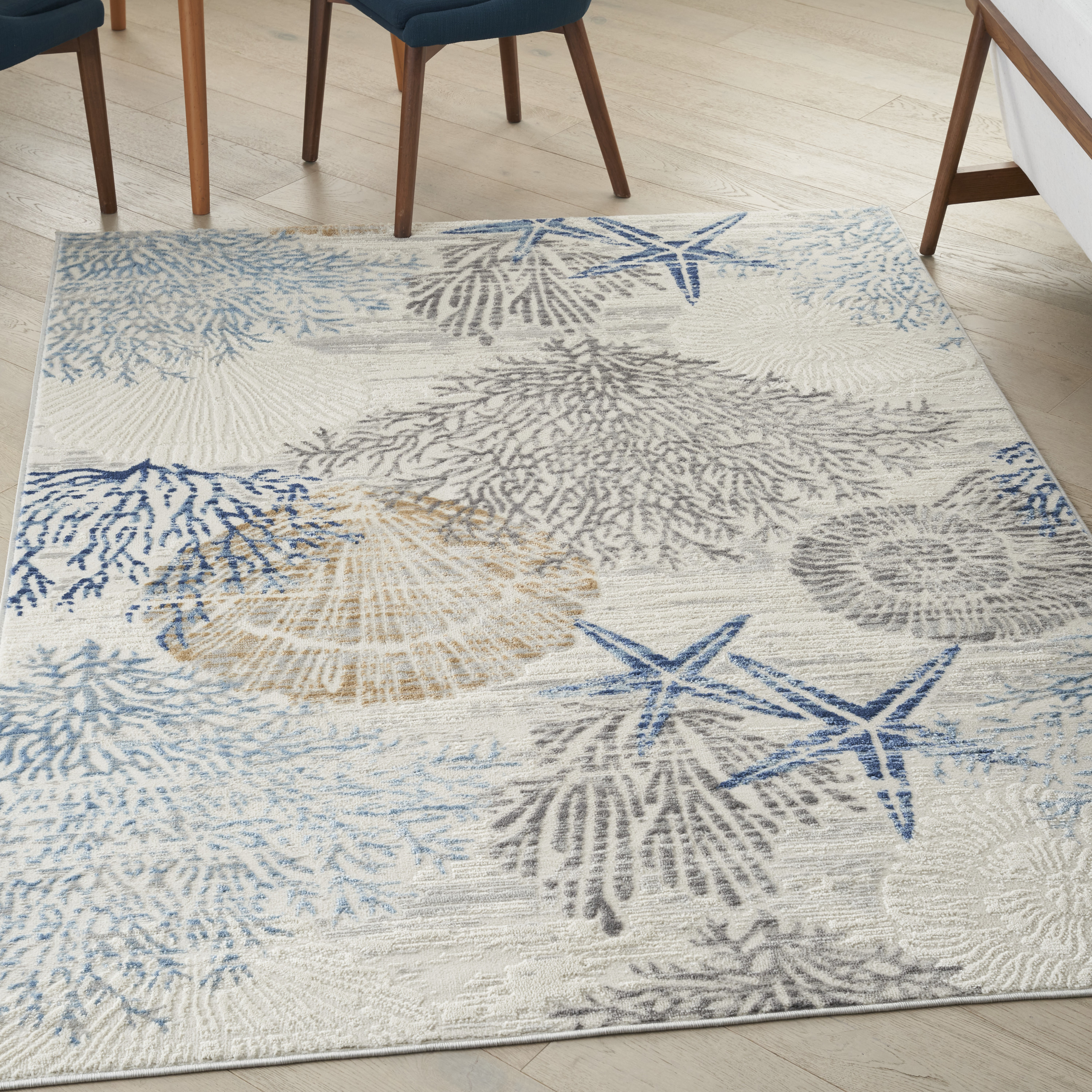 Nourison Seaside 6' x 9' Ivory Grey Blue Coastal, Nautical & Beach Indoor Rug