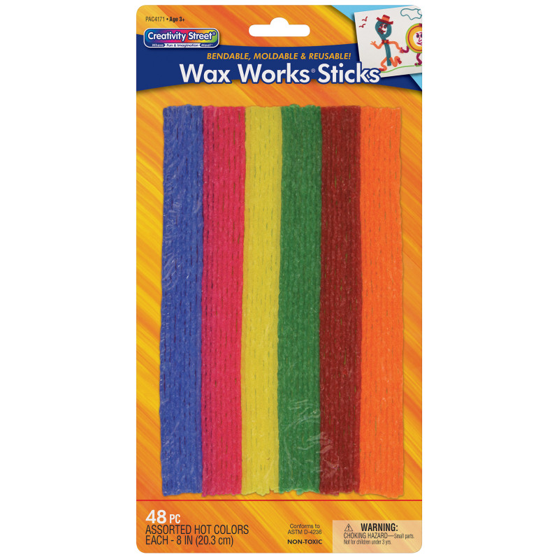 Wax Works® Sticks, Assorted Hot Colors, 8", 48 Pieces