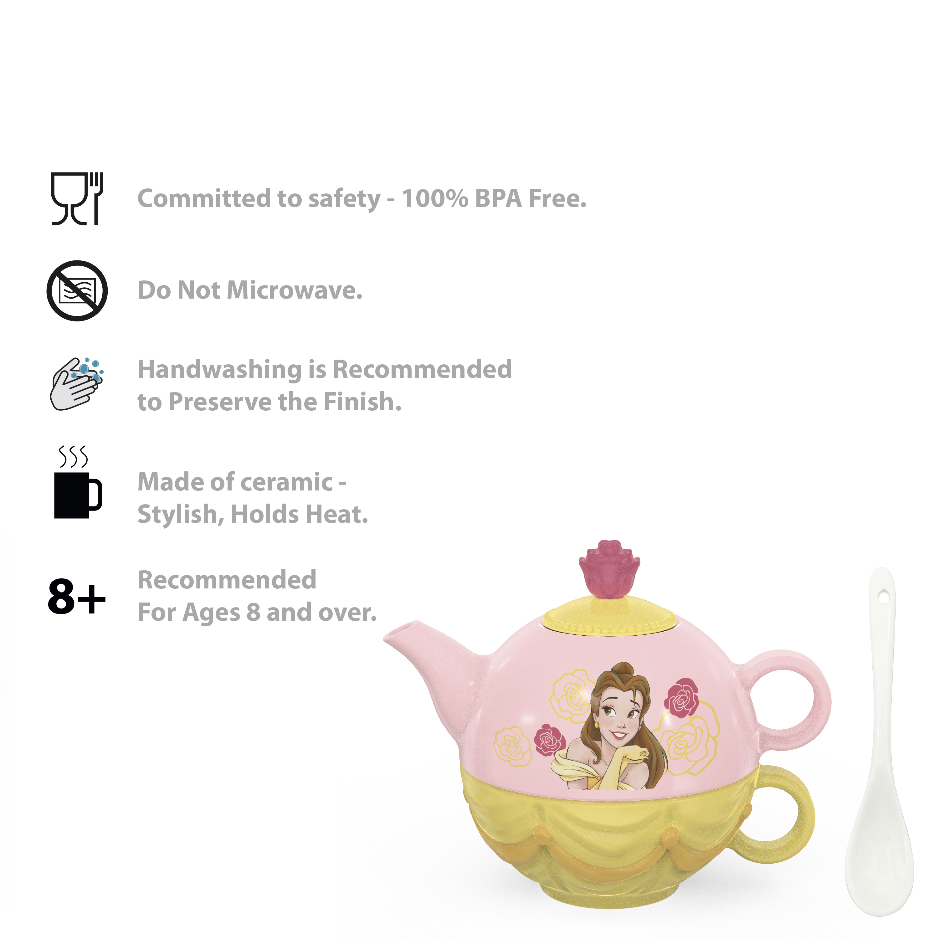 Disney Princess Sculpted Ceramic Tea Set, Princess Belle, 4-piece set slideshow image 3 Disney Princess Sculpted Ceramic Tea Set, Princess Belle, 4-piece set slideshow image 3