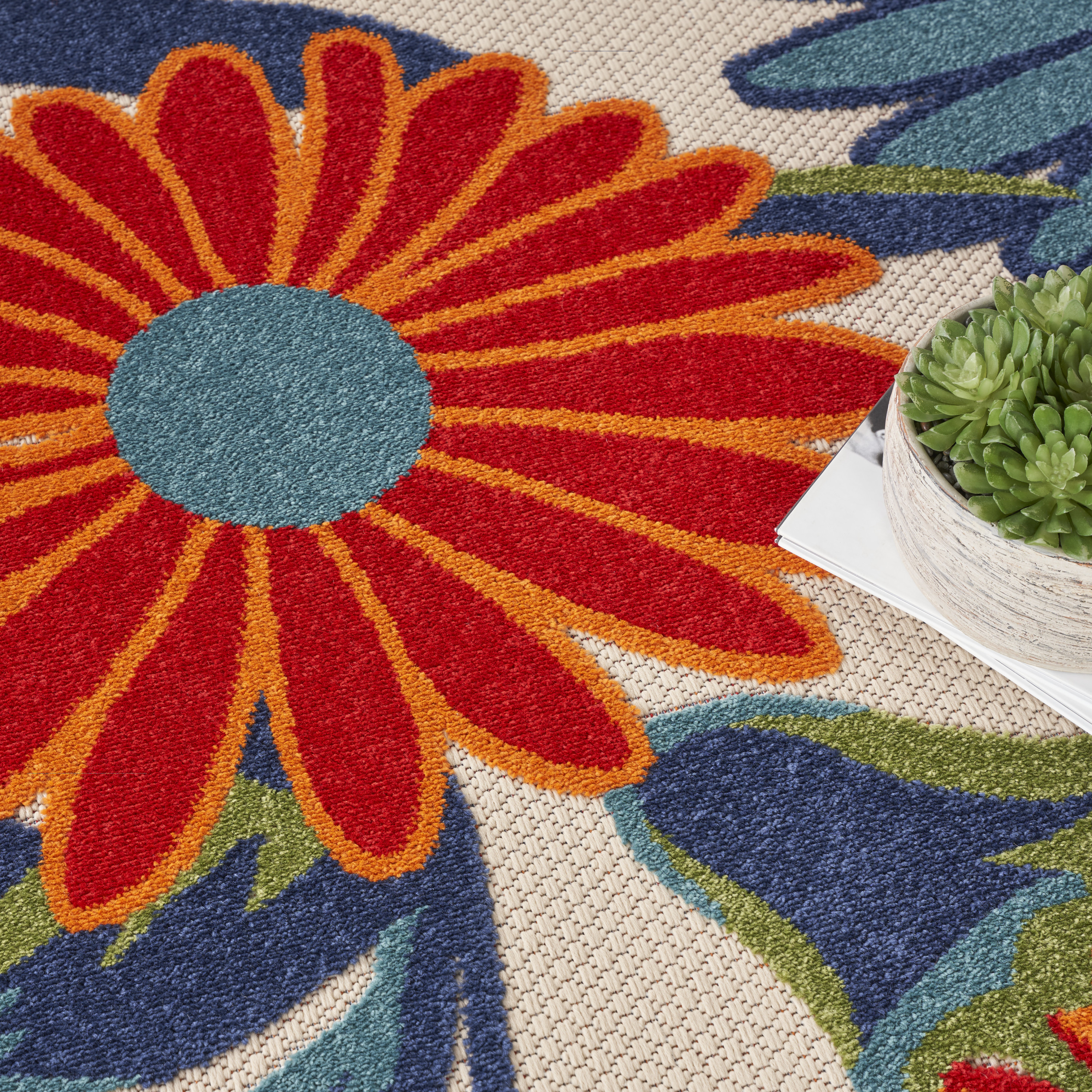 Nourison Aloha 5'3" x Round Multicolor Contemporary Rug