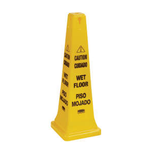 Rubbermaid Commercial, "Caution", Wet Floor Cone, Yellow, 36"