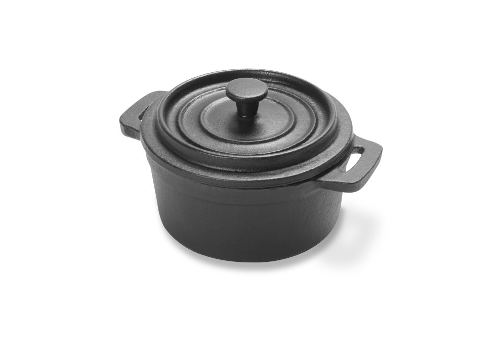 8 9/10-ounce mini round cast-iron casserole pan with lid