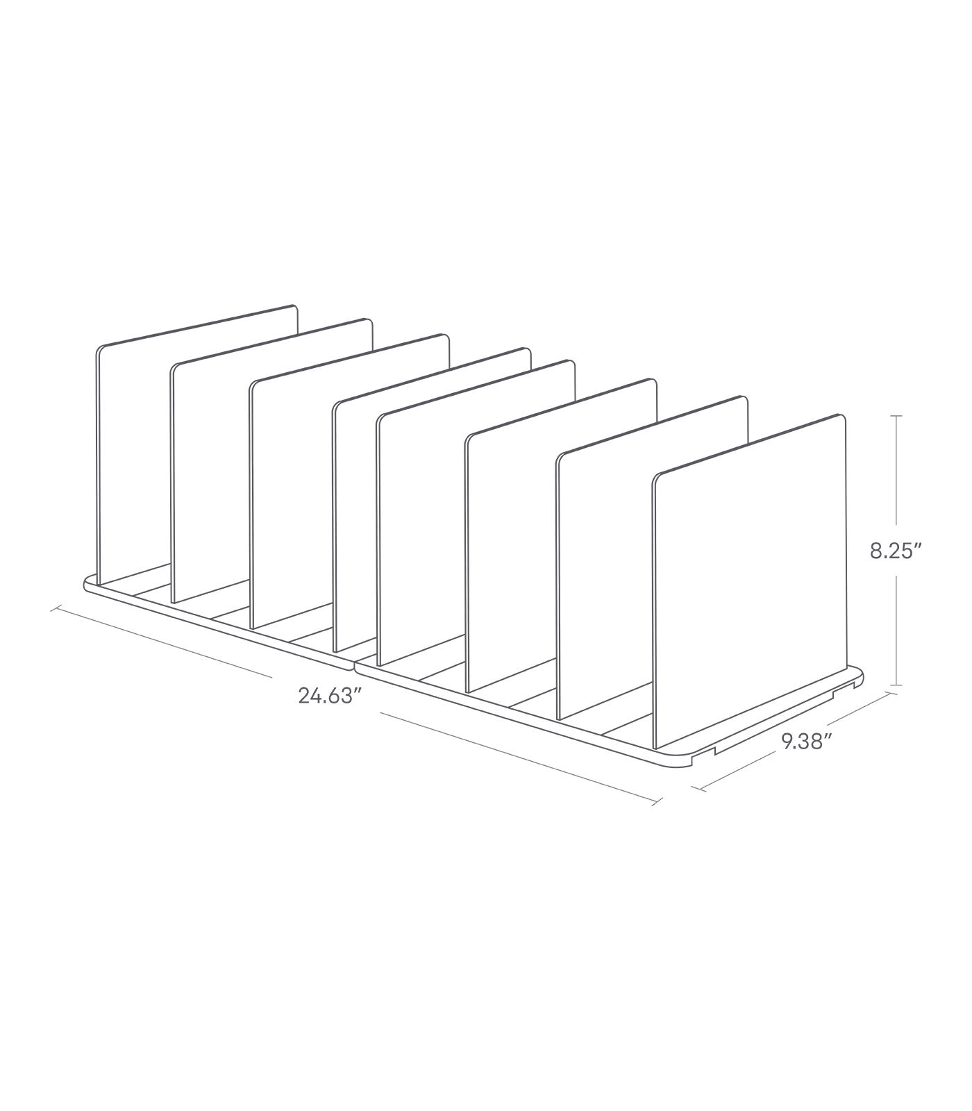 Image dimensionnelle pour organisateur de sac à main sur fond blanc avec une longueur de 24,63