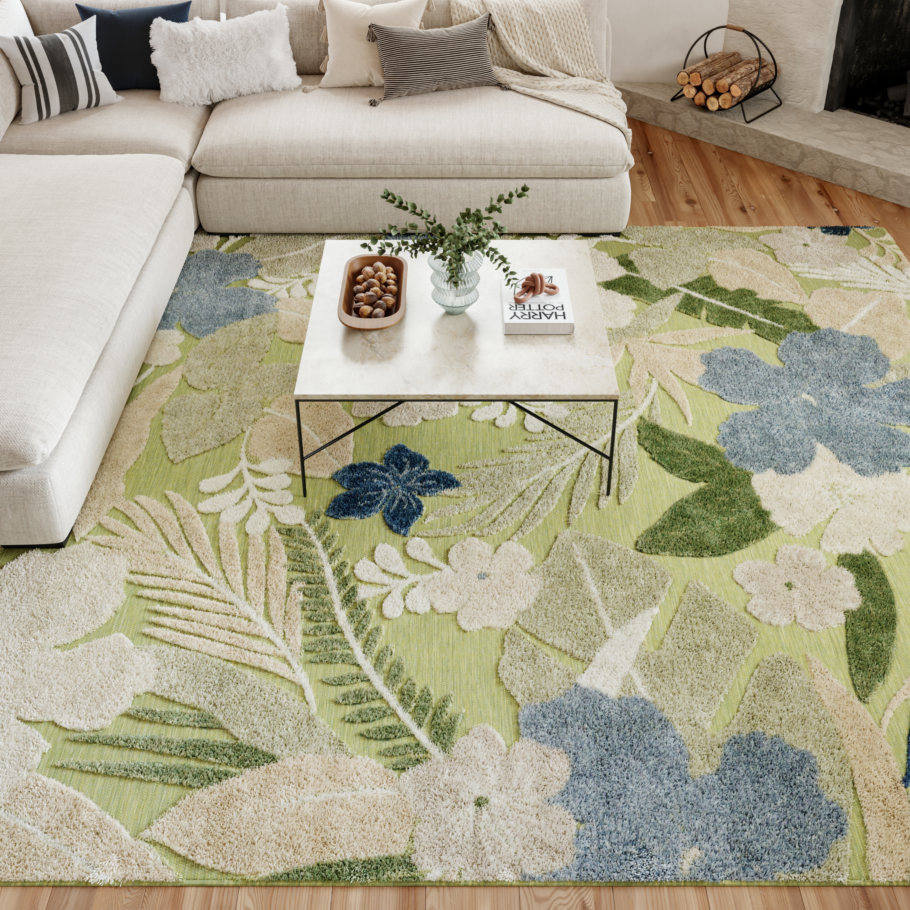 Nourison Suncoast 7'10" x 9'10" Green Blue Tropical Rug