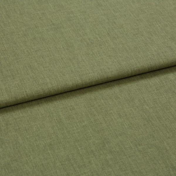 Olive-green woven fabric, folded across the frame creating a horizontal ridge; texture appears linen-like; close-up, evenly lit studio setting emphasizing the weave and subtle heathered shading.