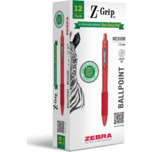 Z-Grip Recycled Retractable Ballpoint Pen, 1.0 mm, Red, 12-Pack