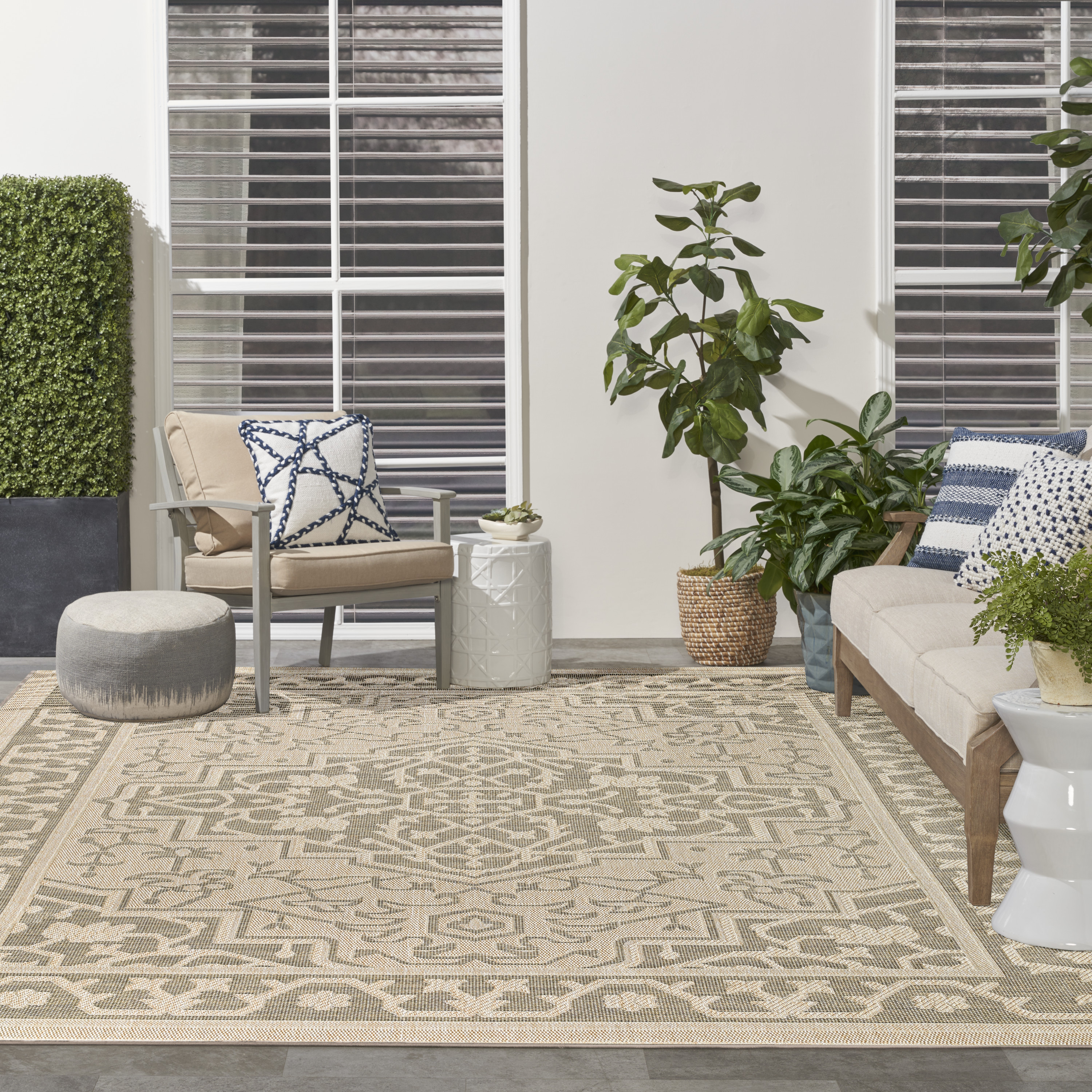 Nourison Tulum 10' x 14' Taupe Olive Outdoor Rug