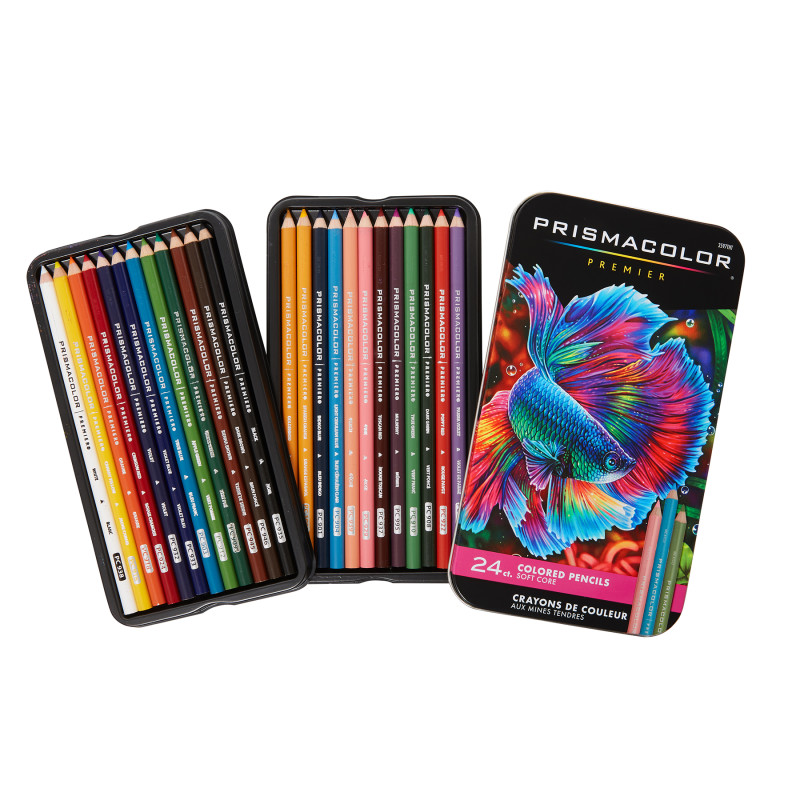 Premier Colored Pencils Tin, Soft Core, Assorted, 24 Pack