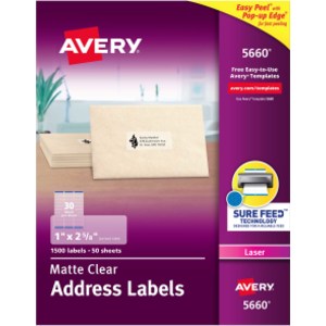 Printable Address Labels, 1" x 2-5/8", 1,500 Pack