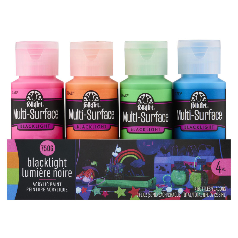 Multi-Surface Acrylic Paint Set, 2oz., Neon Blacklight, 4-Piece Set