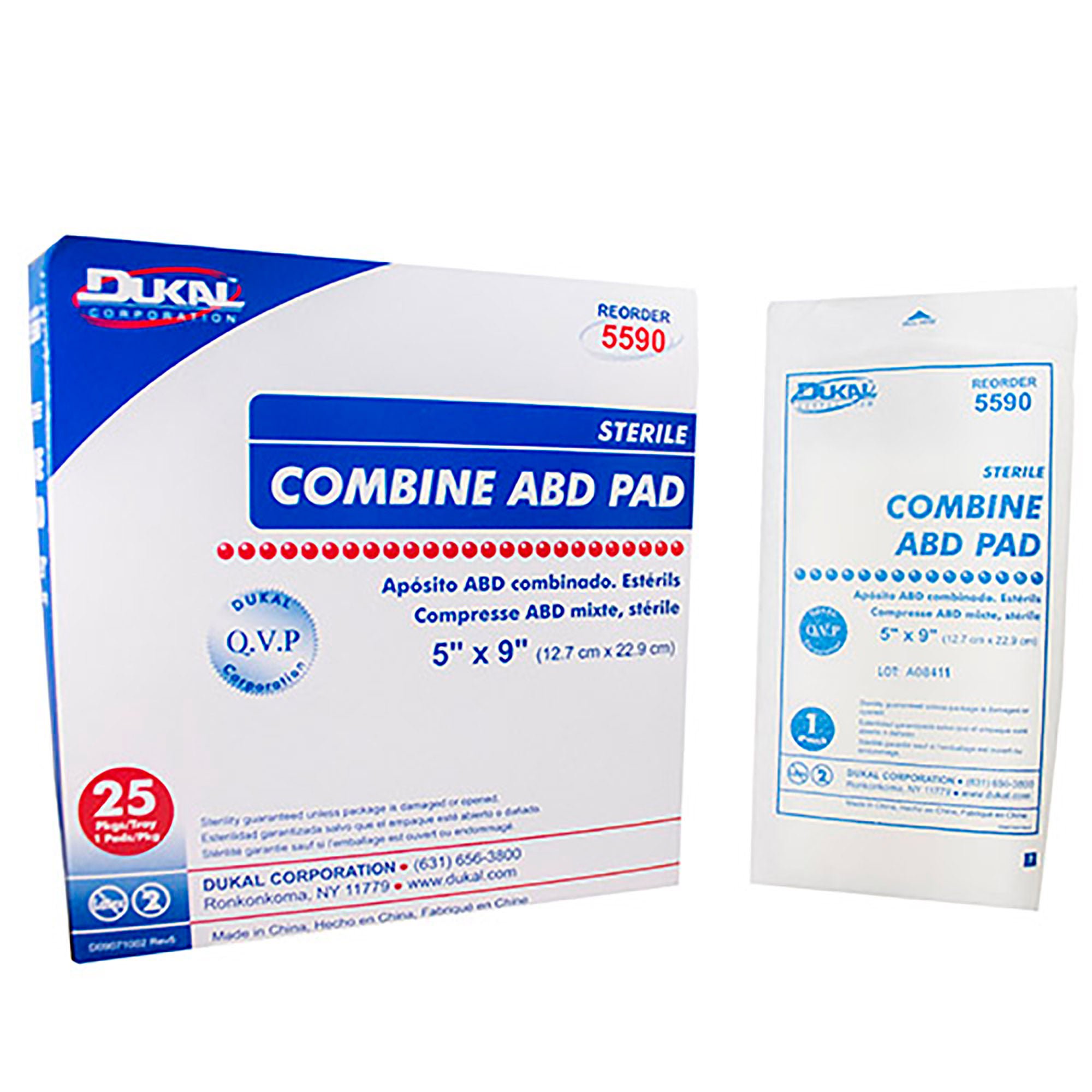 Dukal™ Sterile Abdominal Pad, 5 x 9 Inch, 1-Ply