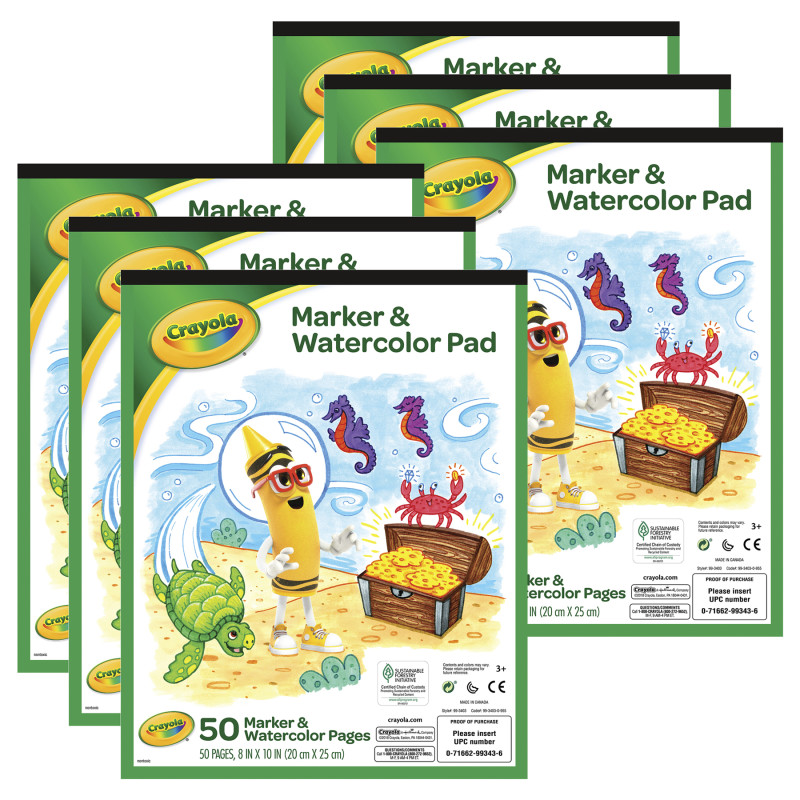 Marker & Watercolor Pad, 50 Blank Coloring Pages, Pack of 6