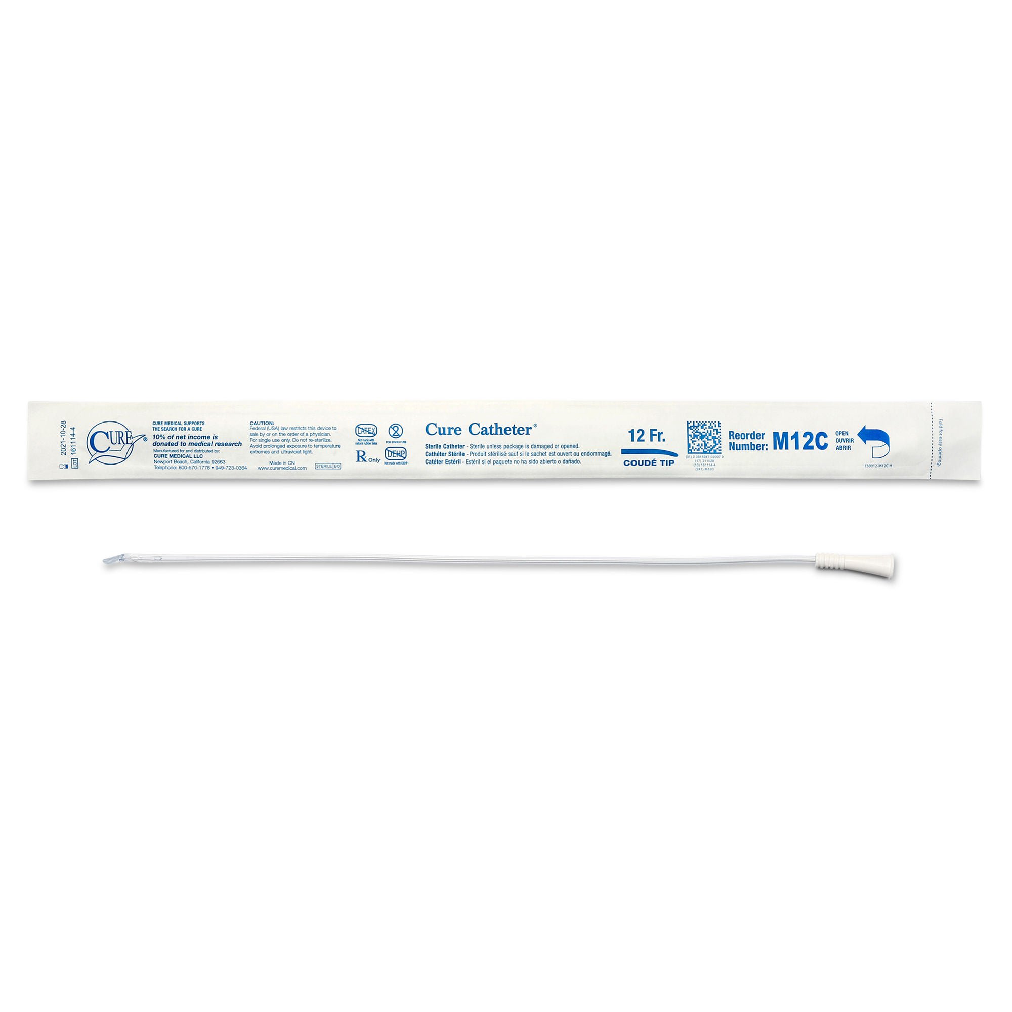 Cure Catheter™ Urethral Catheter, 12 Fr., Male, Coudé