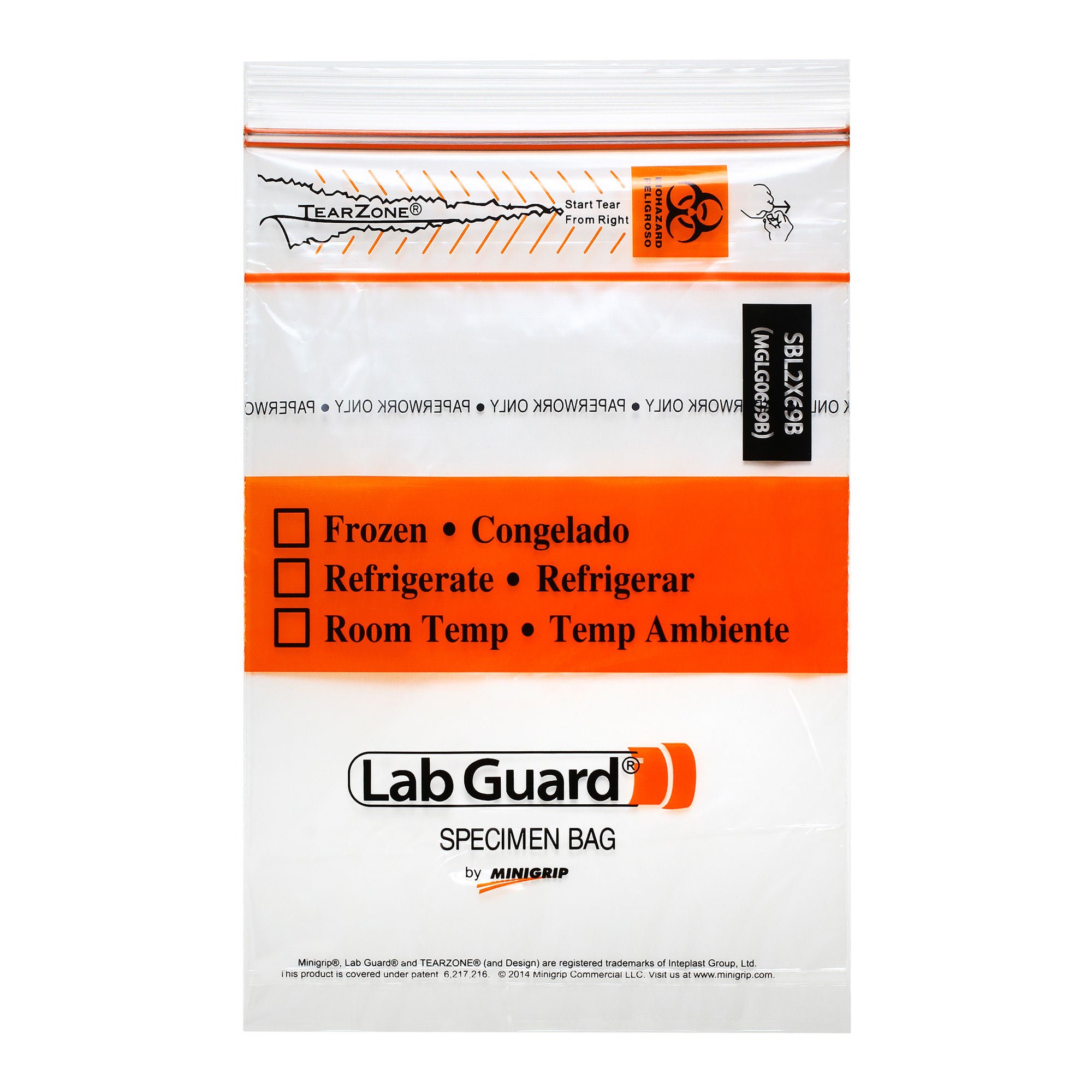 Minigrip BAG, SPECIMEN LAB GUARD BIOHAZARD 6"X9" (500/BG 2BG/CS)