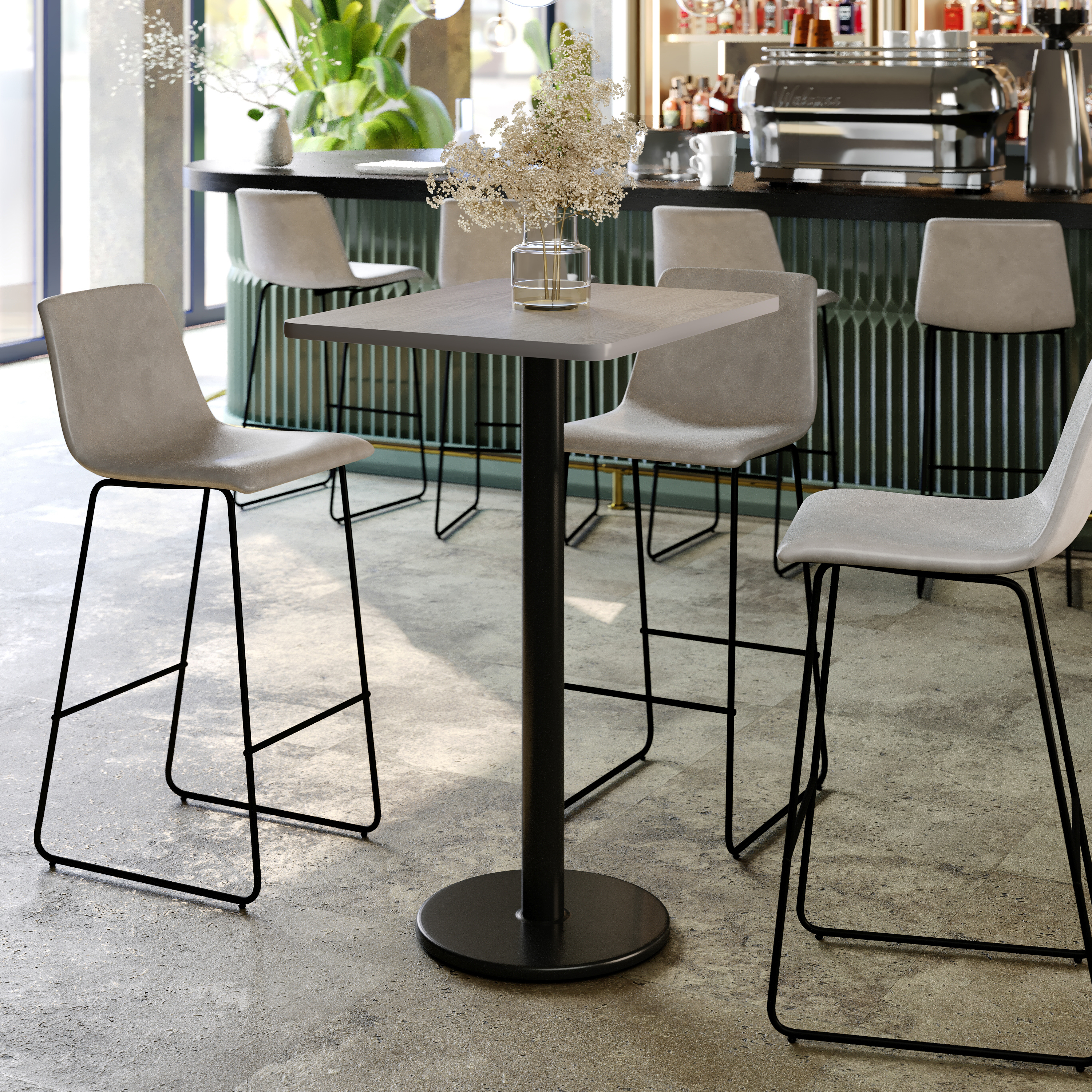 Stiles 24'' x 30'' Gray Rectangular Laminate Table Top with Black 18" Round B... - Picture 19 of 35