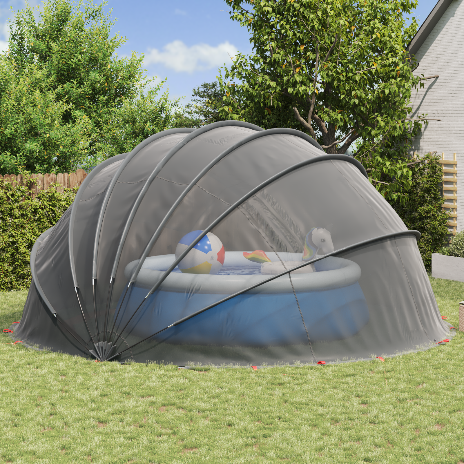 vidaXL Pool-Dome Schwarz 592 x 590 x 275 cm – Bild 5