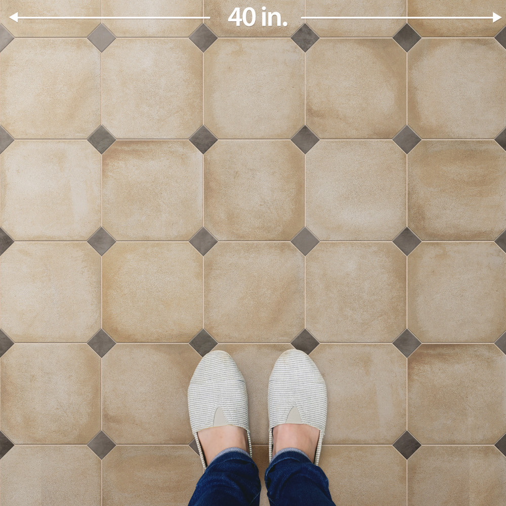 Laverton Octagon Beige with Taco Grafito 7-7/8 in. x 7-7/8 in. Porcelain Floor and Wall Tile