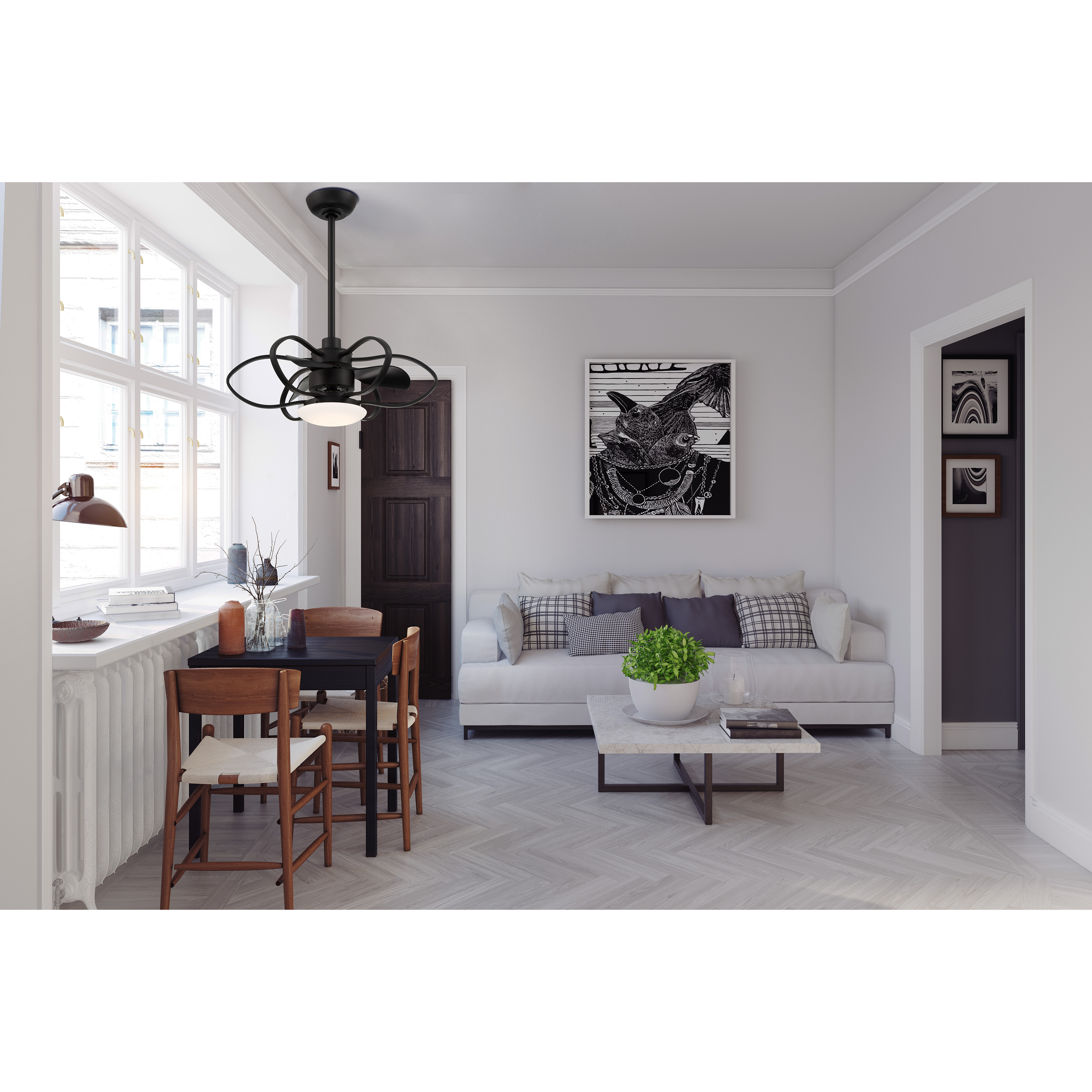 The Gordon 29" LED Ceiling Fan combines efficient cooling with integrated LED lighting in a sleek, space-saving design. Ideal for bedrooms, offices, and compact rooms where a full-size fan would overwhelm the space. - alternate view