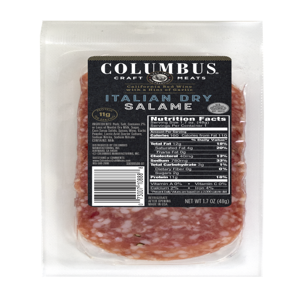 Columbus(r) Italian Dry Salami sleeve . A1N1 - Front No Plunge In Package (Low Res)