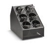 Six-compartment countertop flatware organizer with removable black perforated cylinders