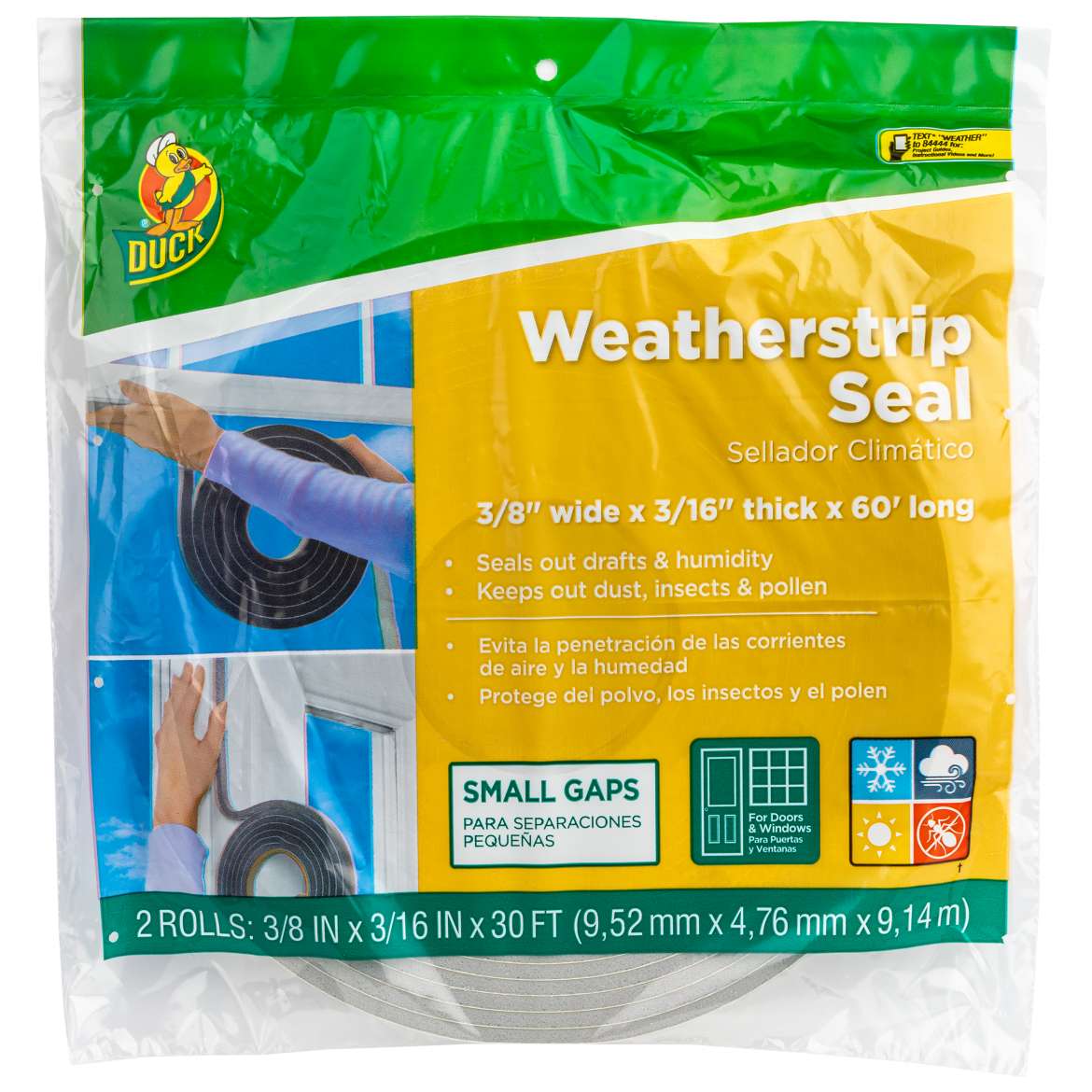 Duck® Brand Foam Weatherstrip Seal - Grey, 2 pk, 3/8 in. x 3/16 
in. x 30 ft.