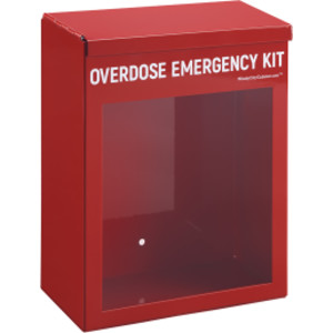 Non-Locking Overdose Emergency Cabinet, Red Steel, 9.75 in W x 8.25 in D x 4 in H