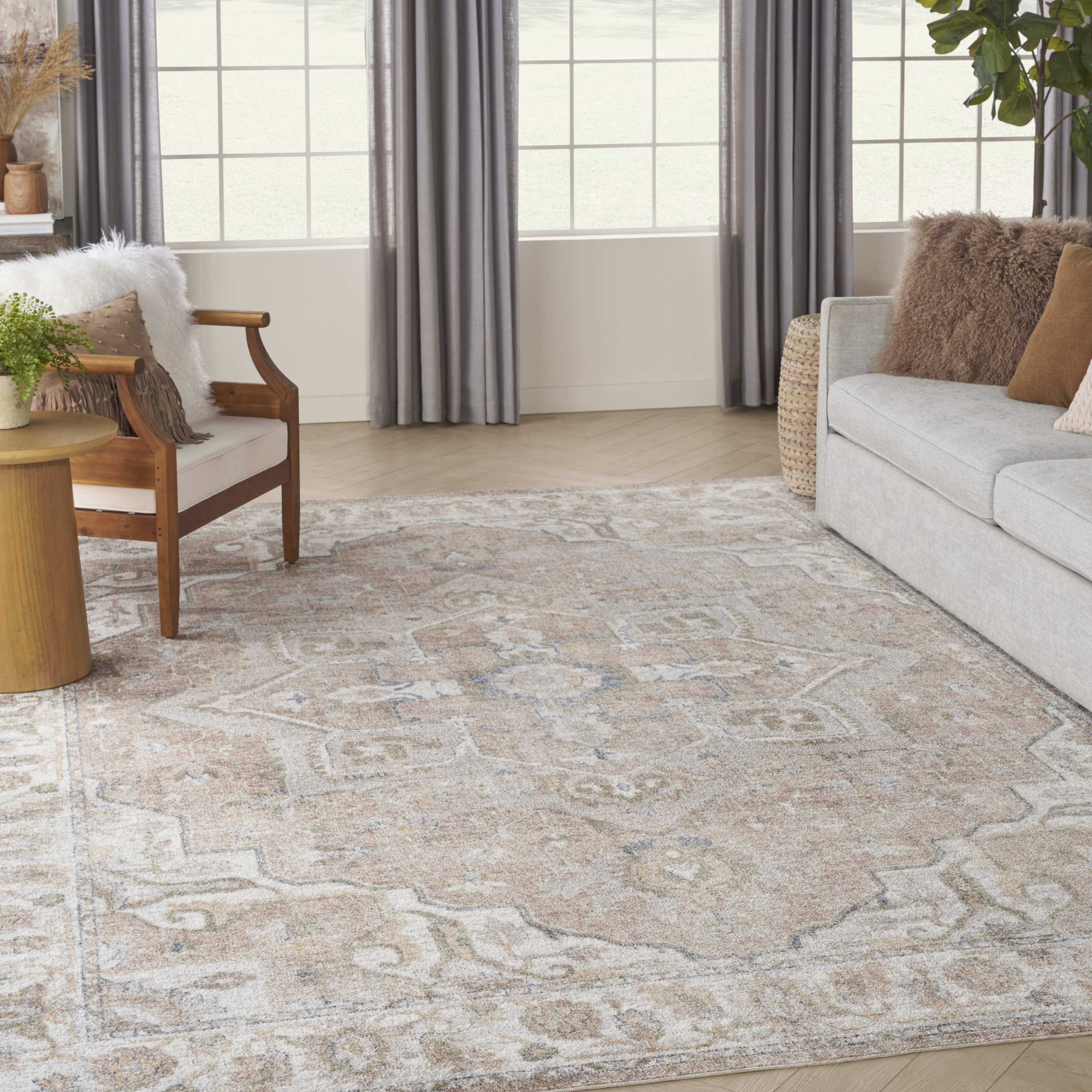 Nourison Astra Machine Washable 7'10" x 10' Beige Vintage Indoor Rug