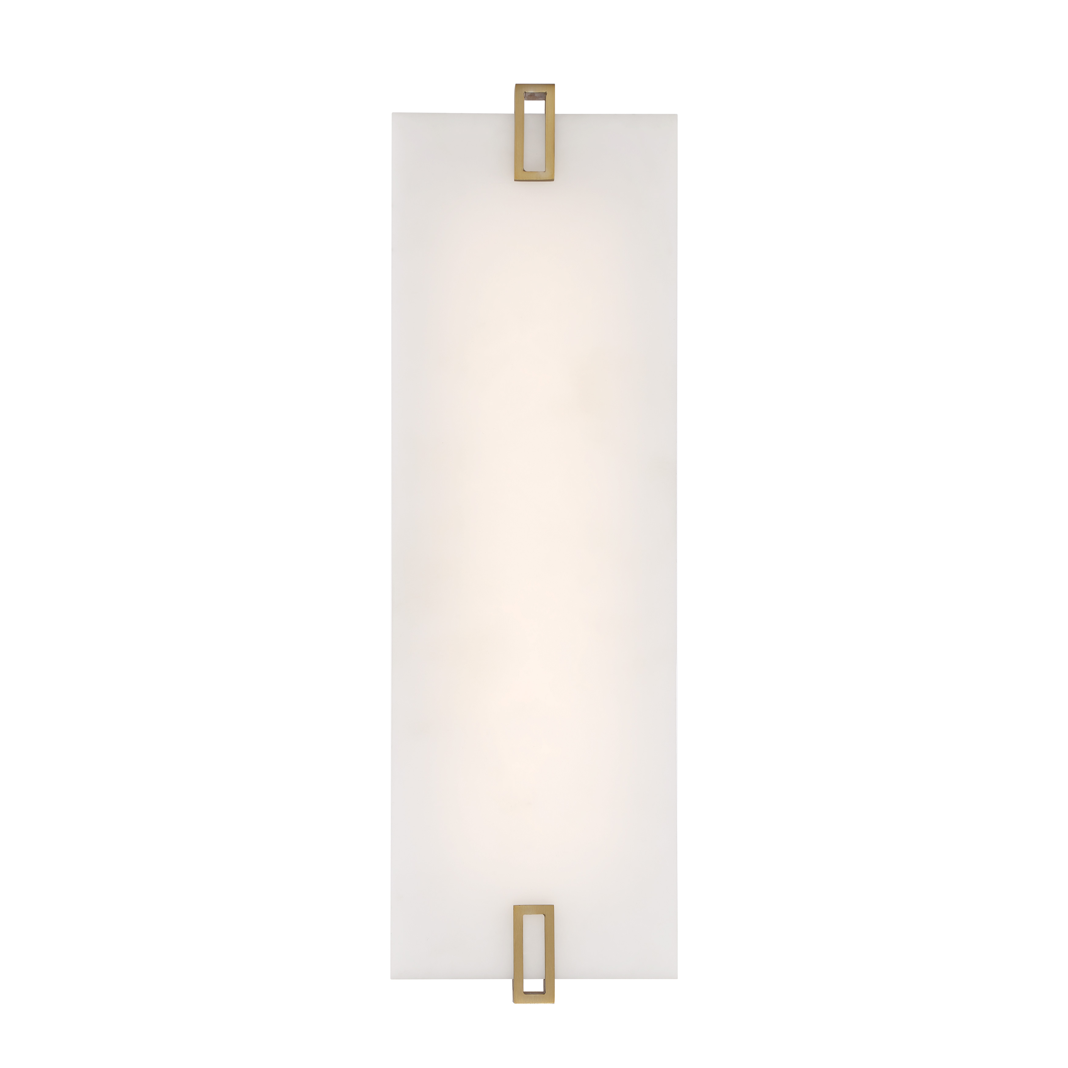 The Aizen wall sconce combines contemporary design with practical functionality. Its 19-inch vertical profile and soft brass finish create a sophisticated look, while the faux alabaster shade provides warm, diffused light. ADA-compliant and energy-efficient LED technology make it ideal for modern spaces. - alternate view