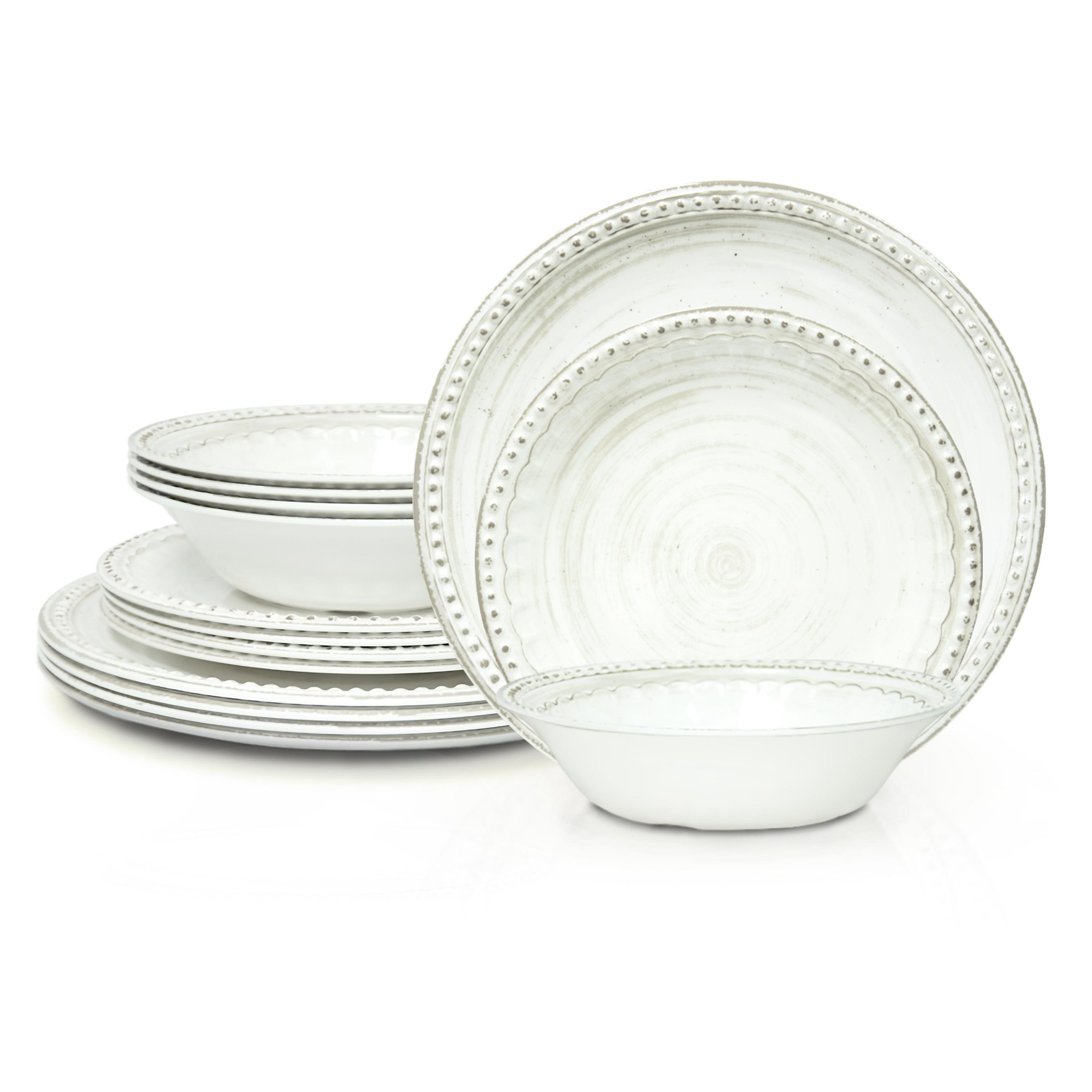 French Country Plate & Bowl Sets, White, 12-piece set slideshow image 1