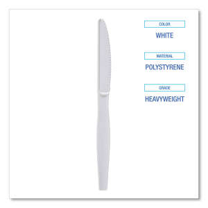 Boardwalk, Heavyweight Polystyrene Cutlery, Knife, White, 1000/Carton