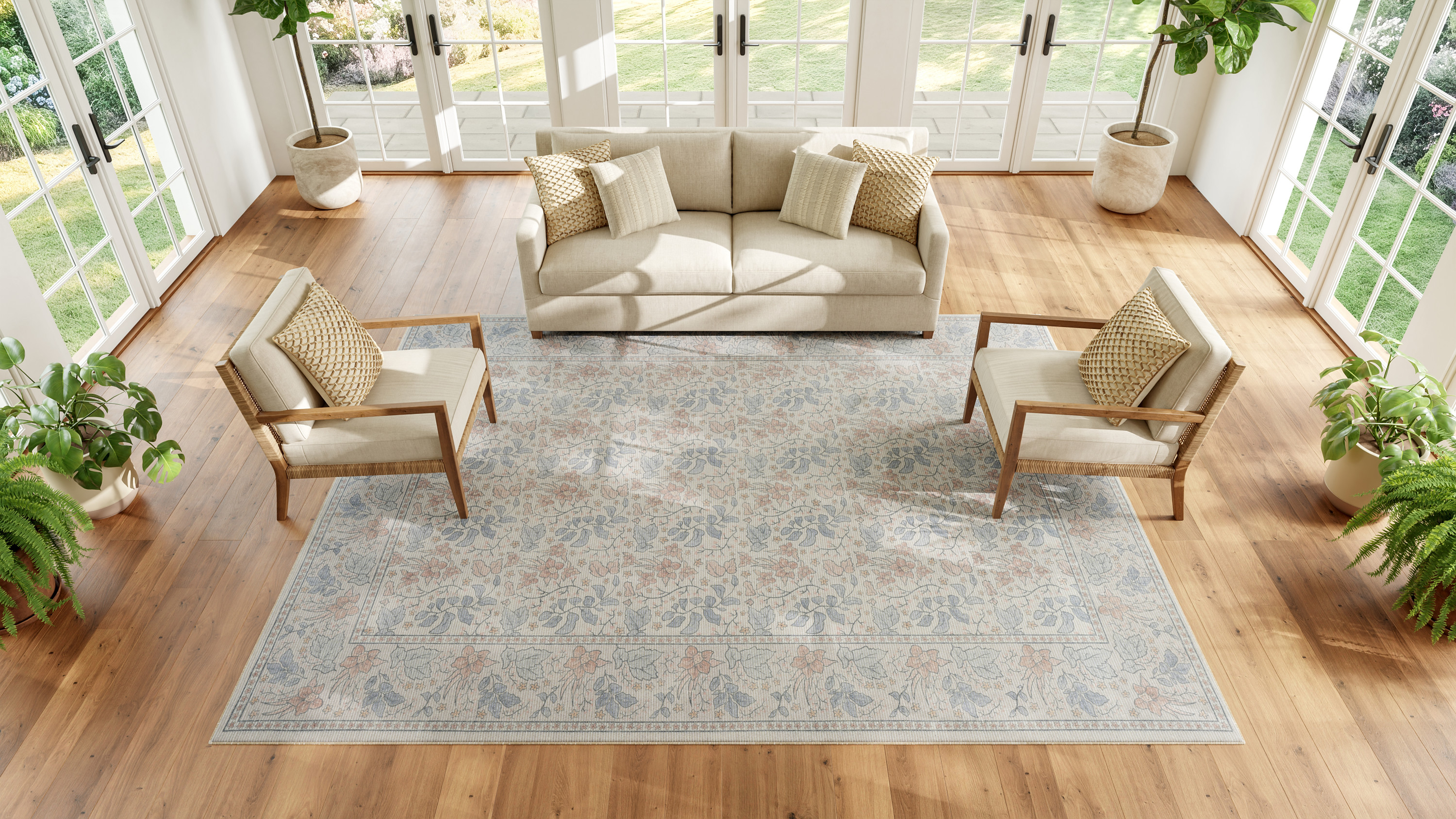 Nourison Botanical Washables 7'6" x 9'10" Ivory Multicolor Farmhouse Indoor Rug