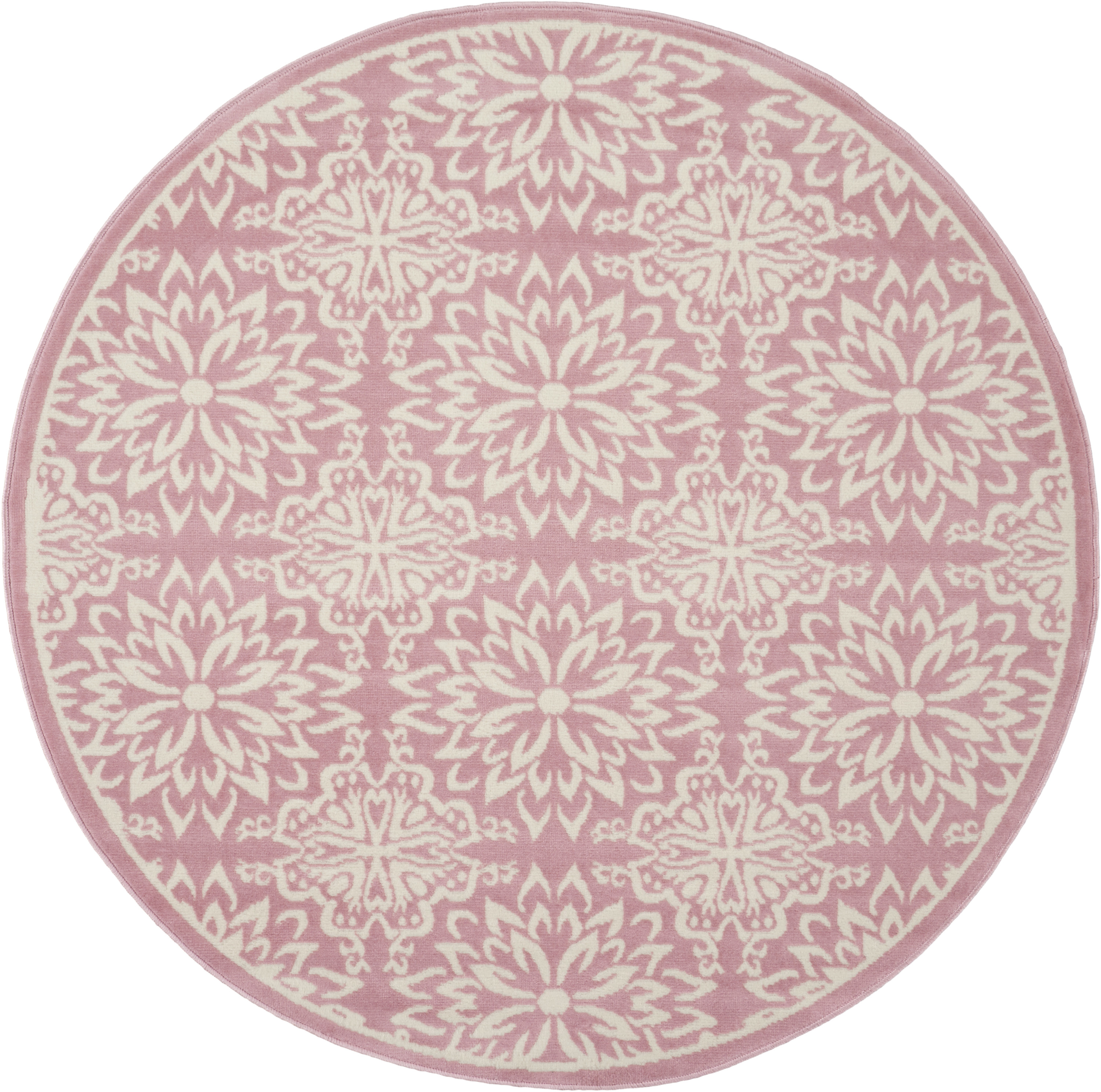 Nourison Jubilant 5'3" x Round Ivory Pink Farmhouse Indoor Rug