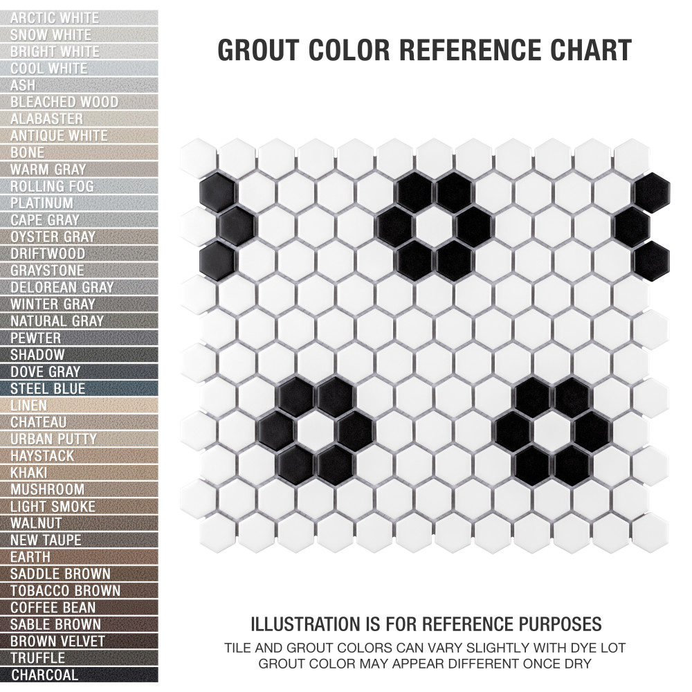 Metro 1″ Hex Matte White w/Flower 10-1/4 in. x 11-7/8 in. Porcelain Mosaic Tile