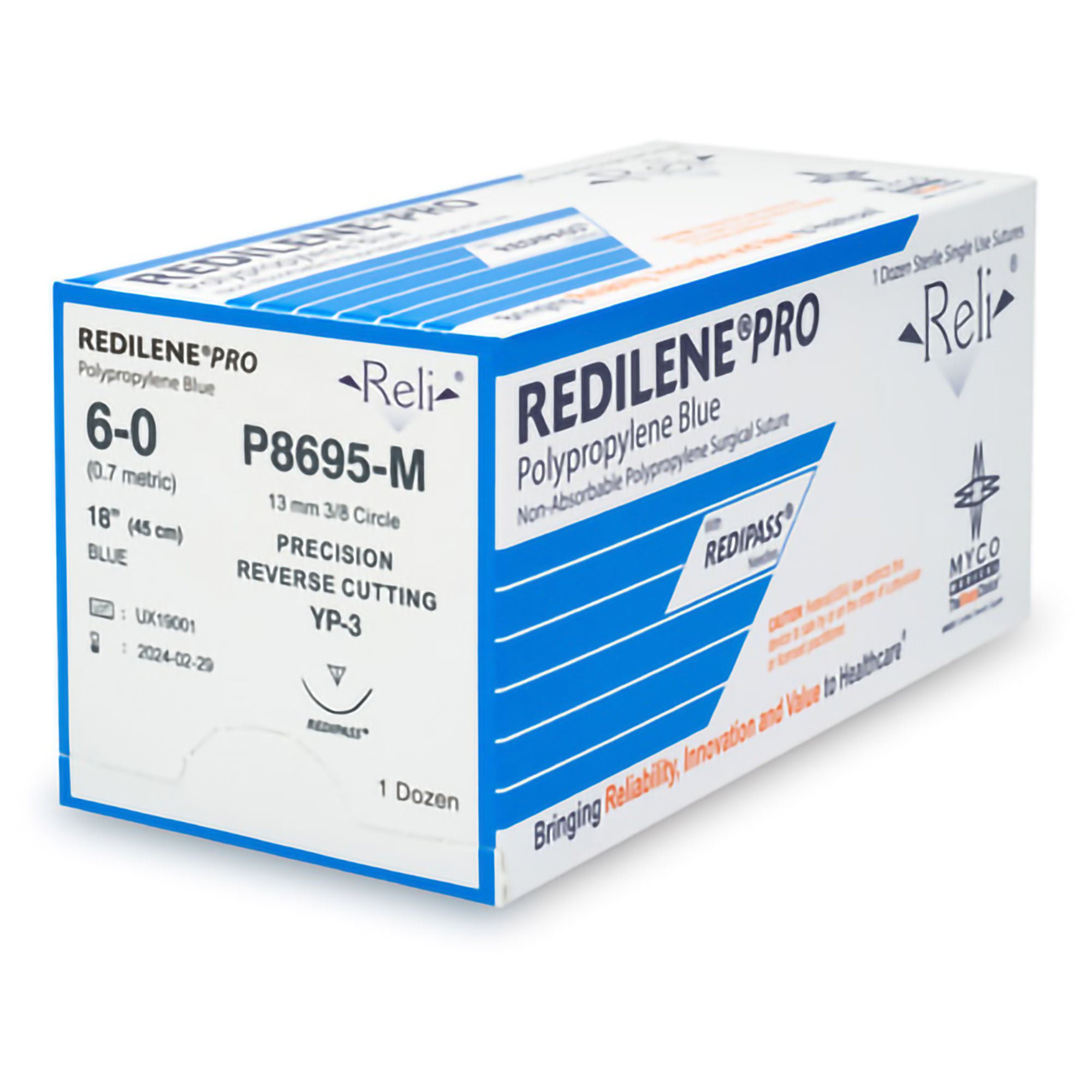 Myco Medical Supplies SUTURE, POLYPROPYLENE BLU MONO6-0 18" MP-3 (12/BX)