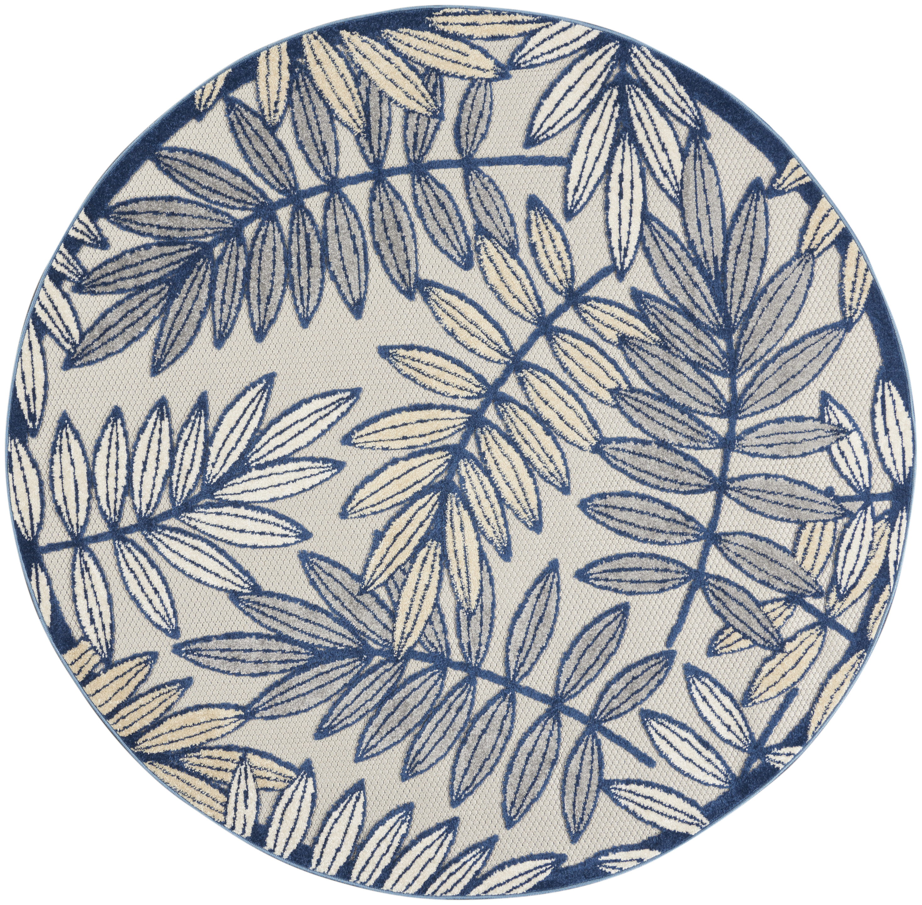 Nourison Aloha 4' x Round Ivory Navy Tropical Rug