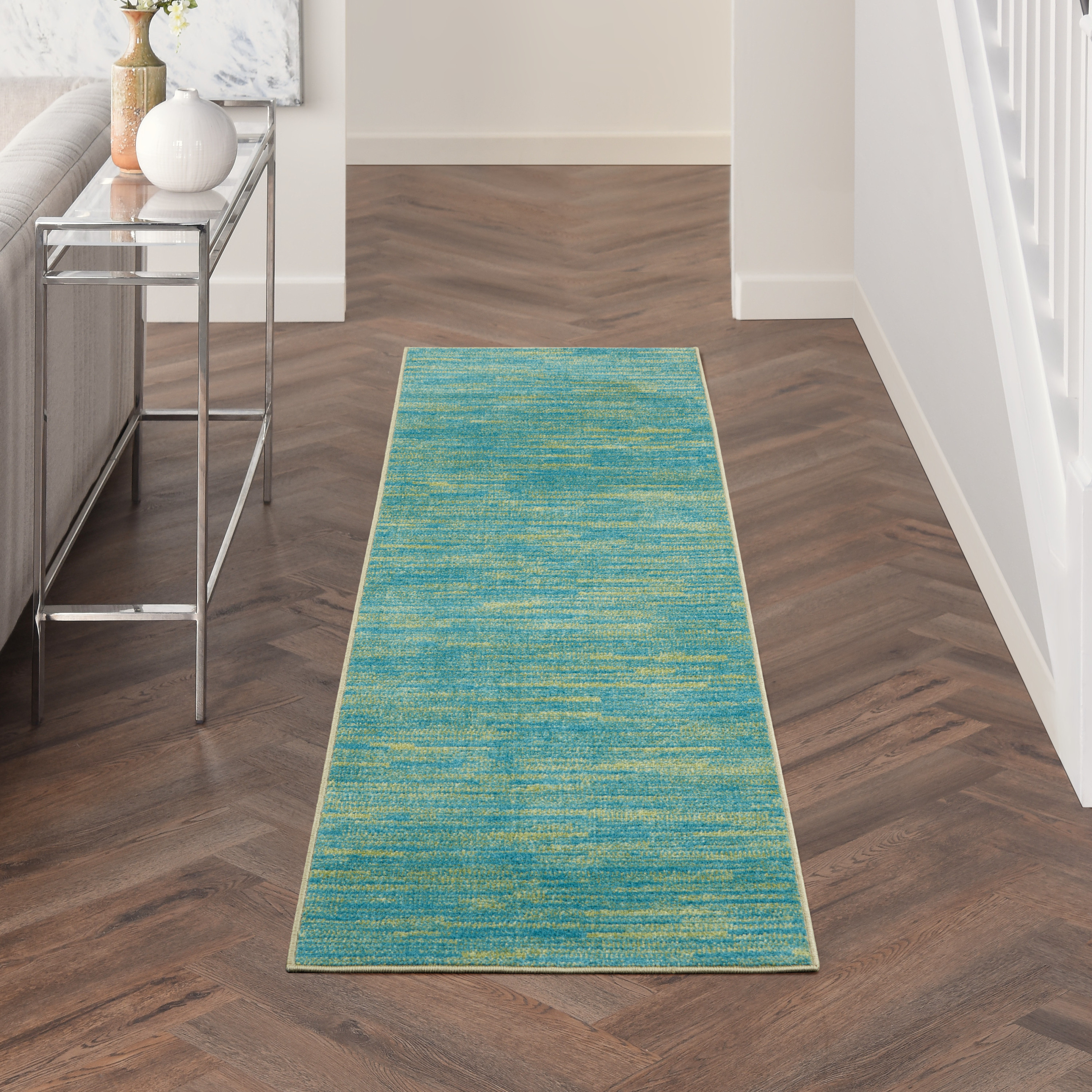 Nourison Nourison Essentials 2'2" x 20' Blue Green Outdoor Rug
