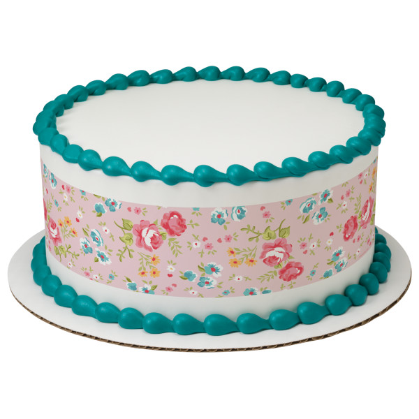 Pink Ditsy Print PhotoCake® Edible Image® Strips
