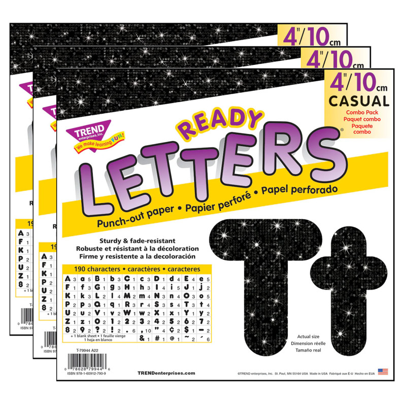 Black Sparkle 4" Casual Combo Ready Letters®, 3 Packs