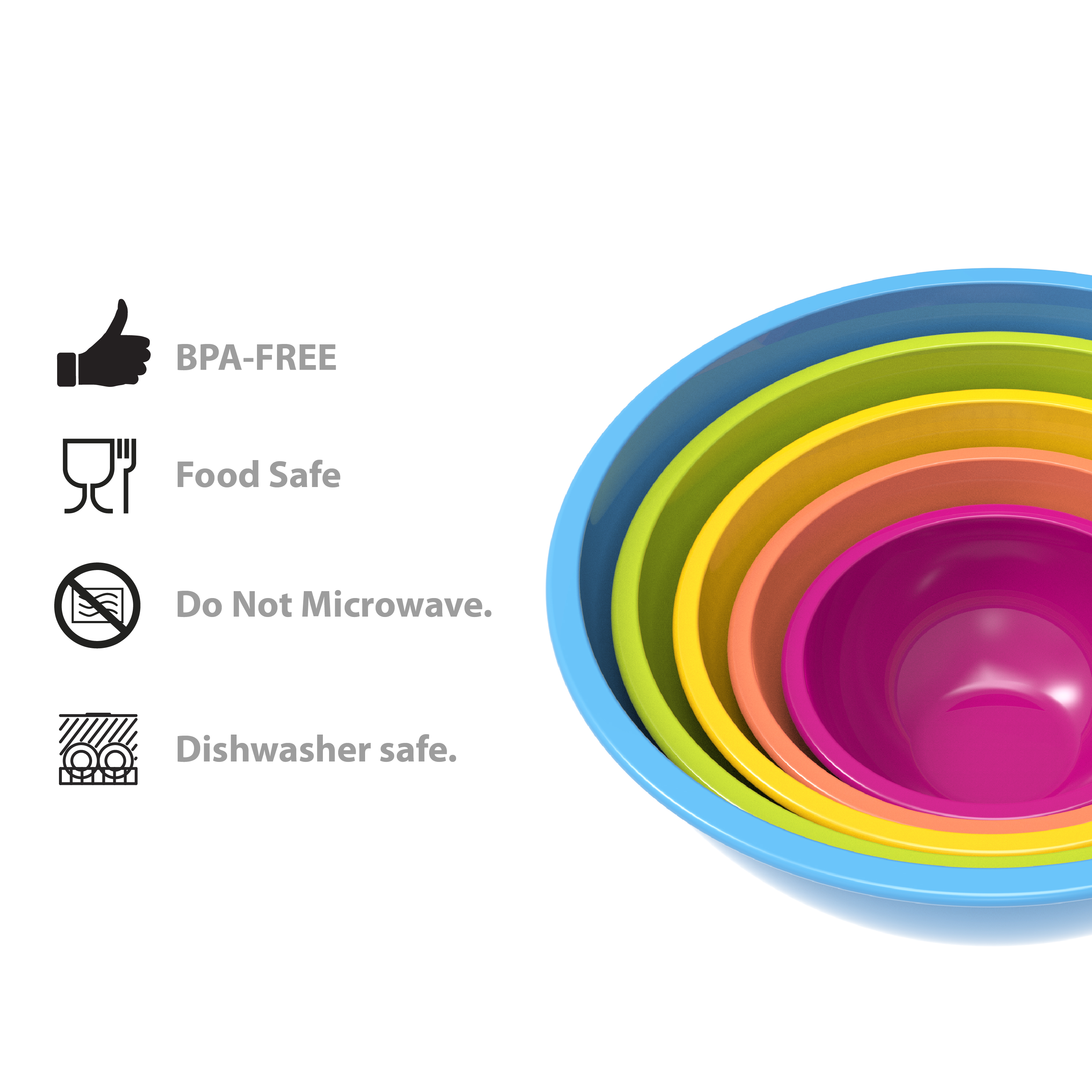 Colorway Plastic Serving and Mixing Bowl Set, Pink and Azure, 5-piece set slideshow image 6