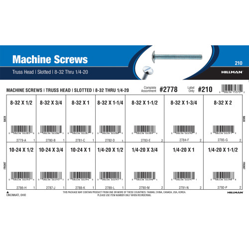 Slotted Truss-Head Machine Screws Assortment (#8-32 thru 1/4