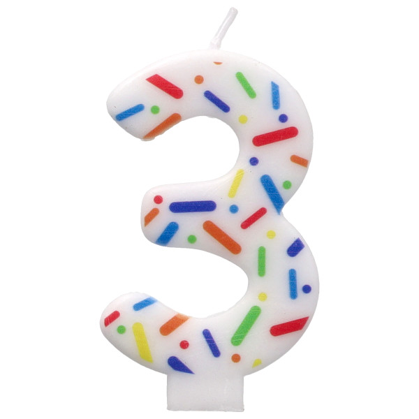 3 Rainbow Sprinkle Numeral Candles