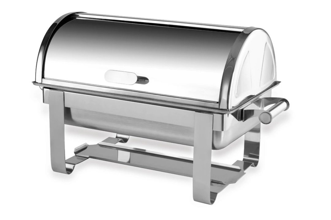 Chafing dish with roll top lid