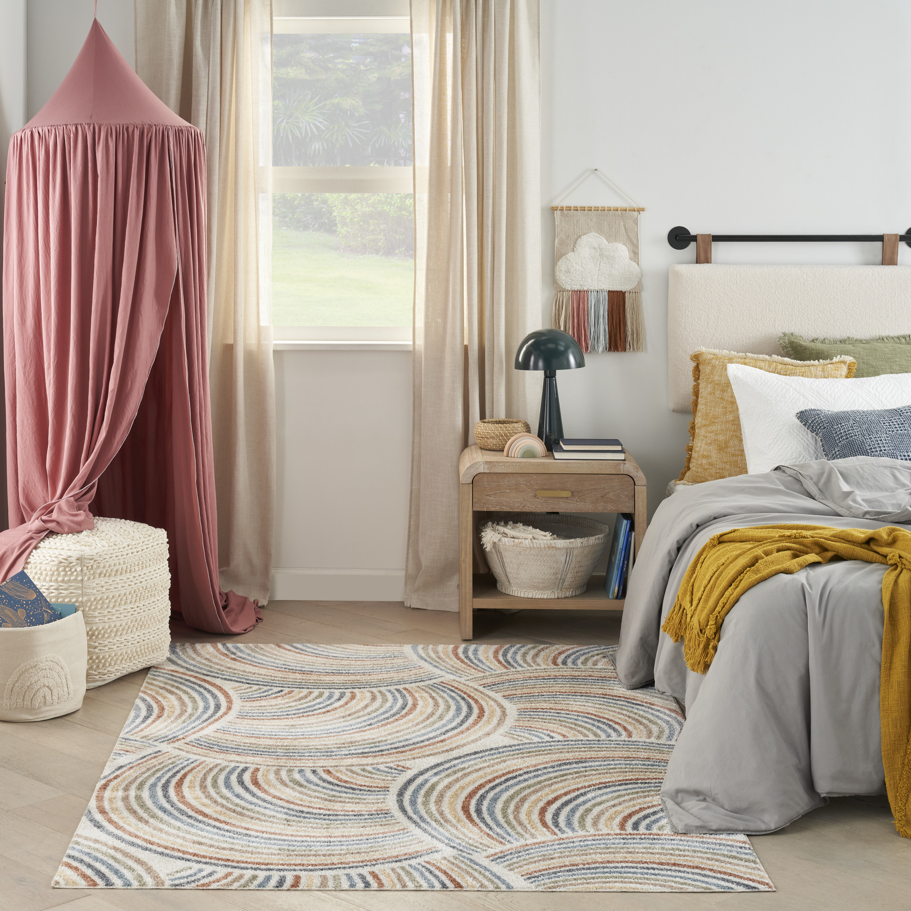 Nourison Astra Machine Washable 4' x 6' Ivory Multicolor Mid-Century Modern Indoor Rug